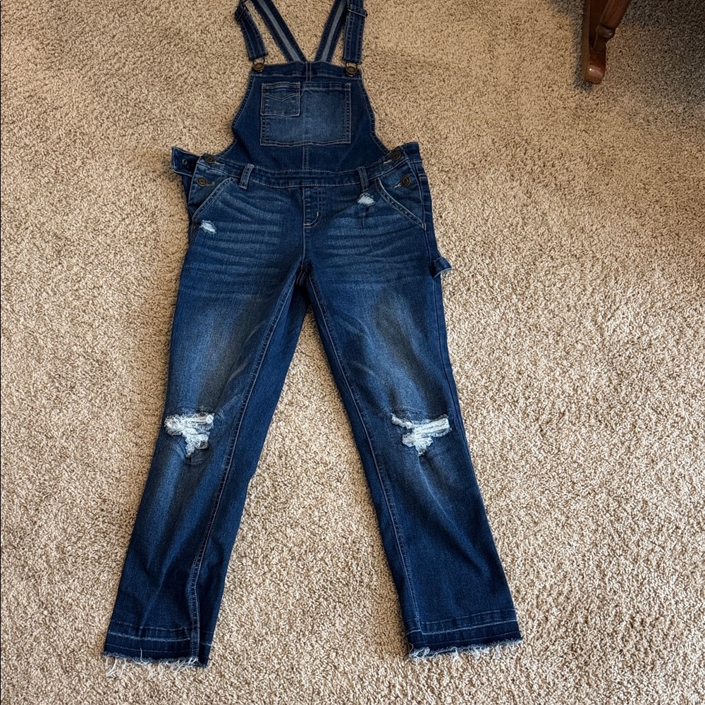 Justice Dark Blue Distressed Overalls
